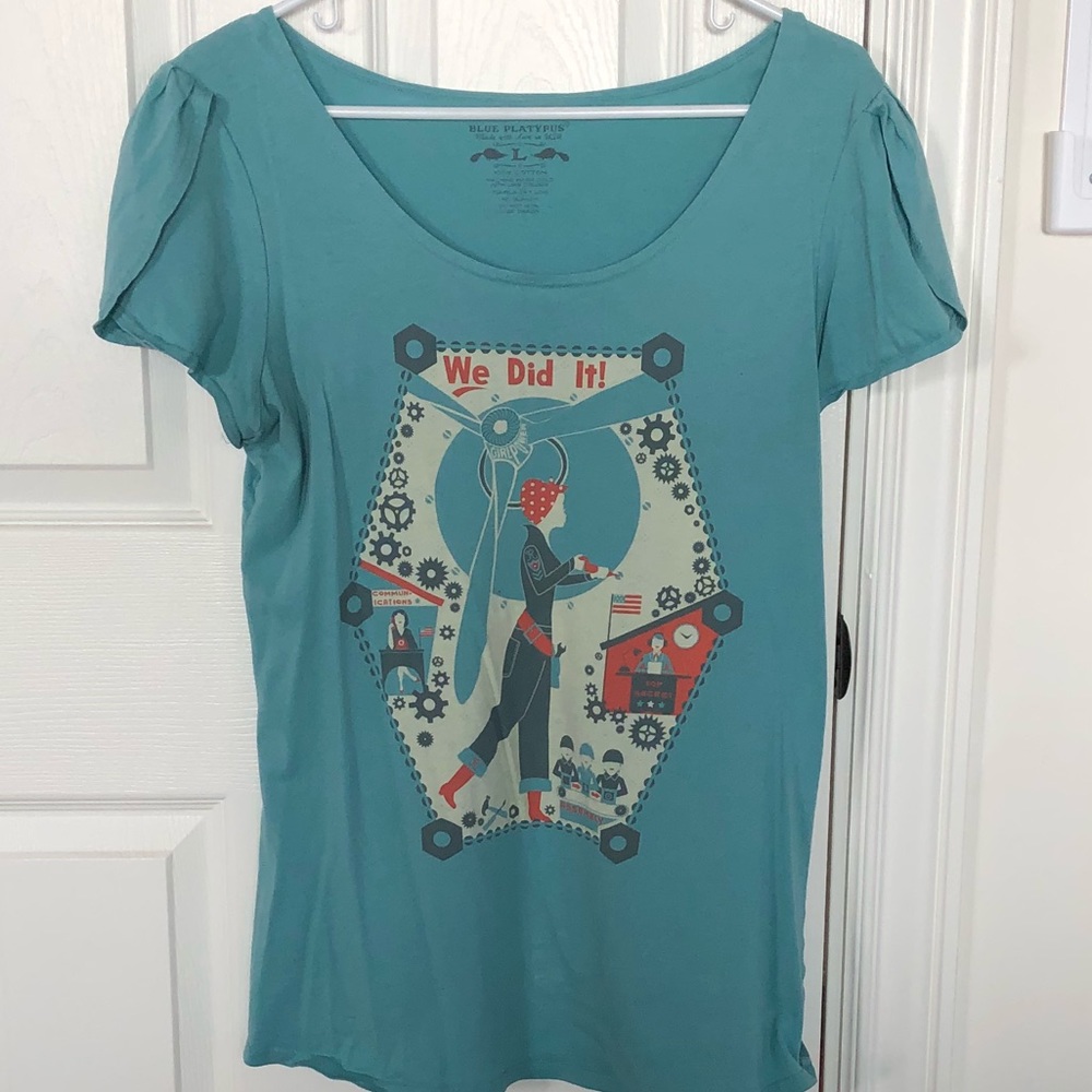 Blue Platypus “We Did It!” Shirt (large)